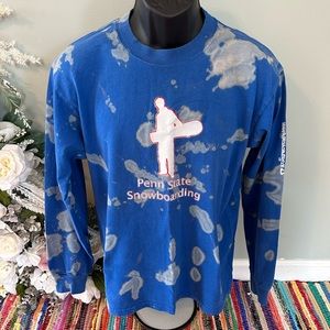 Penn State University Snowboarding Shirt Tie Dye Acid Wash Blue Medium